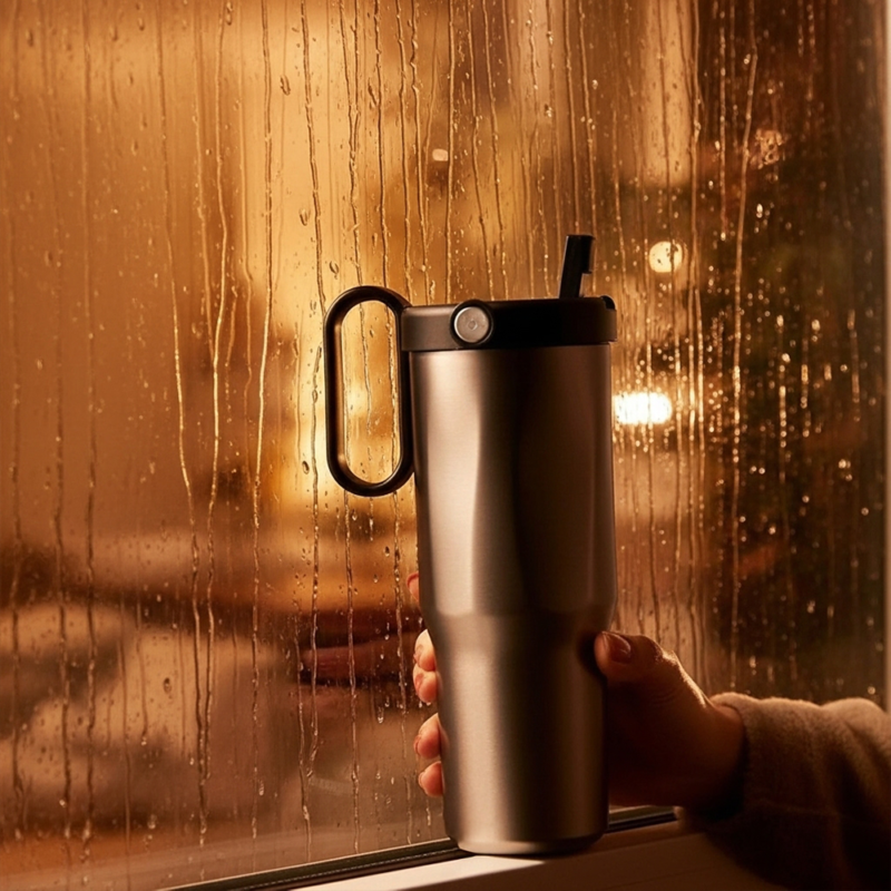 E7066 | EXPLORER Powder Coating – Versatile 900ml Recycled Stainless Steel Mug with Straw - Image 15
