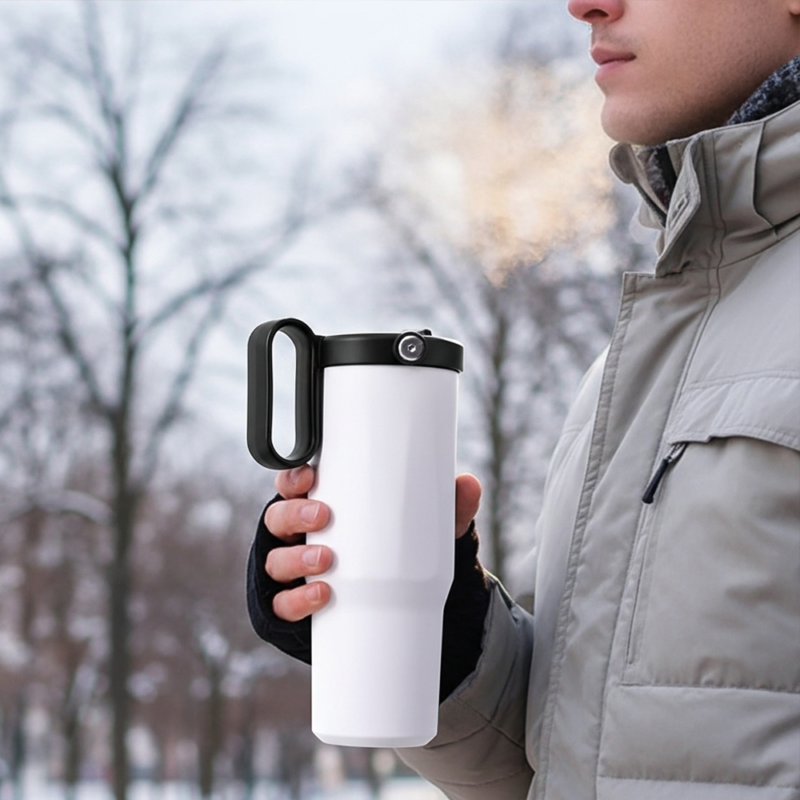 E7066 | EXPLORER Powder Coating – Versatile 900ml Recycled Stainless Steel Mug with Straw - Image 12