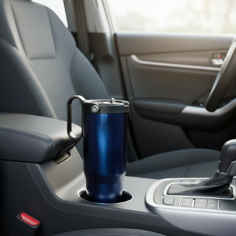 E7066 | EXPLORER Powder Coating – Versatile 900ml Recycled Stainless Steel Mug with Straw - Image 5