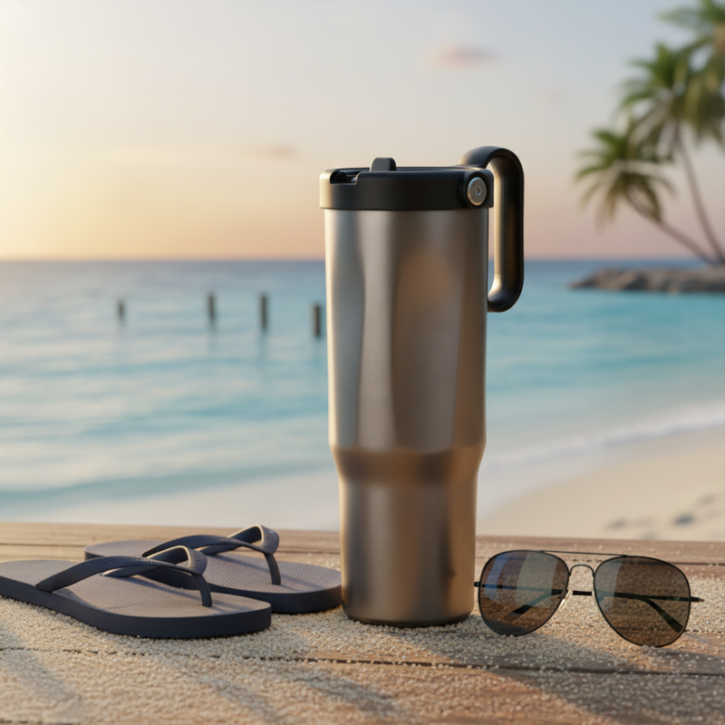 E7066 | EXPLORER Powder Coating – Versatile 900ml Recycled Stainless Steel Mug with Straw - Image 4