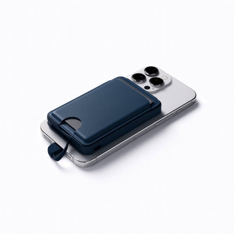 E3300 | MAGPOWER PRO | Sleek 5000mAh Wallet-Style Power Bank with 15W Wireless Charging, Built-In Cable & Phone Stand
