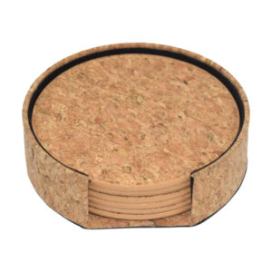 ATC 03 NATURAL CORK COASTERS SET OF 6 WITH HOLDER
