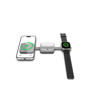 E3307 | TRICHARGE | Compact 3-in-1 Wireless Charger with 18W USB-C PD Fast Charging & 15W Wireless Power