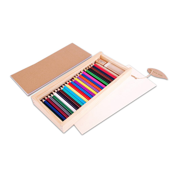 E6017 | WOODEN CASE DRAWING SET – Complete Art Kit with 24 Color Pencils - Image 4