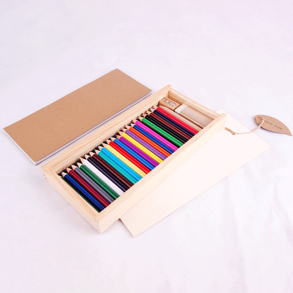 E6017 | WOODEN CASE DRAWING SET – Complete Art Kit with 24 Color Pencils - Image 2