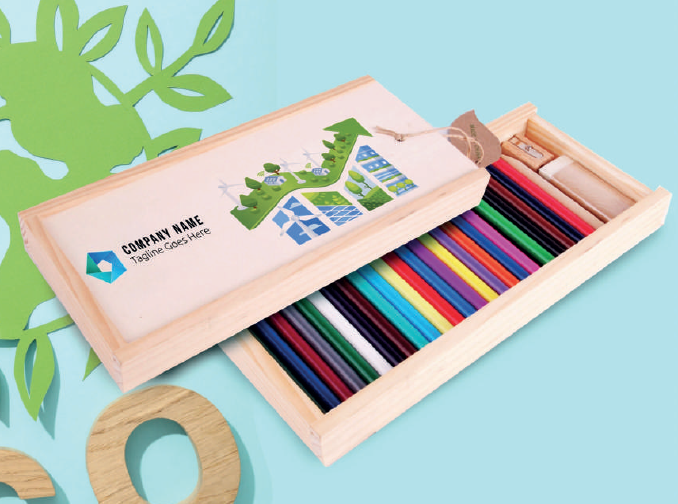E6017 | WOODEN CASE DRAWING SET – Complete Art Kit with 24 Color Pencils
