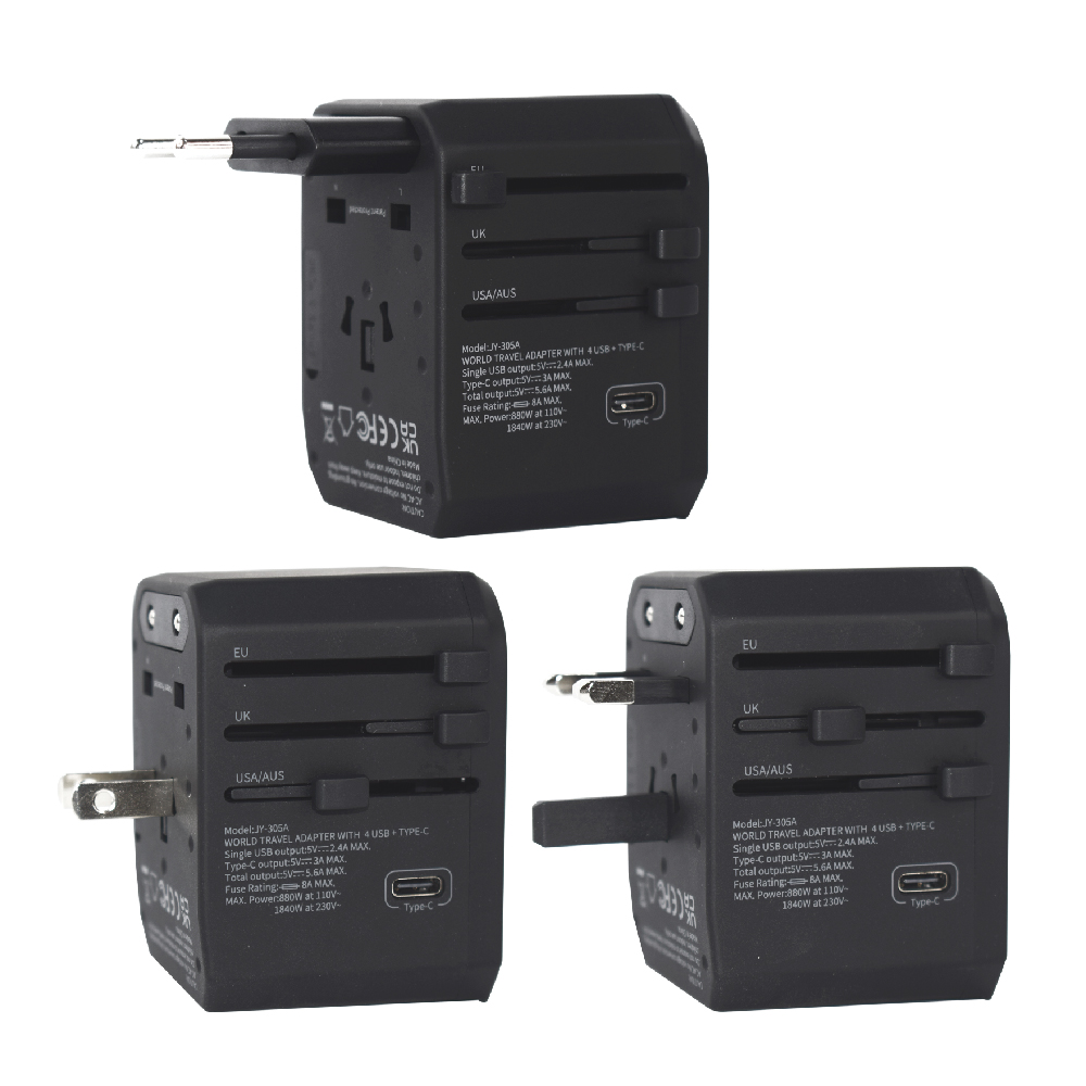 AD 11 LIGHT UP LOGO TYPE-C + 4 USB PORT UNIVERSAL TRAVEL ADAPTER - Image 3