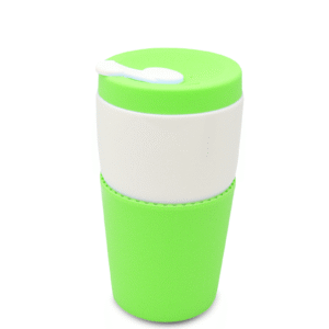 E70016 | DOUBLE WALL MUG – 250ml Ceramic Travel Cup with Silicone Lid and Grip