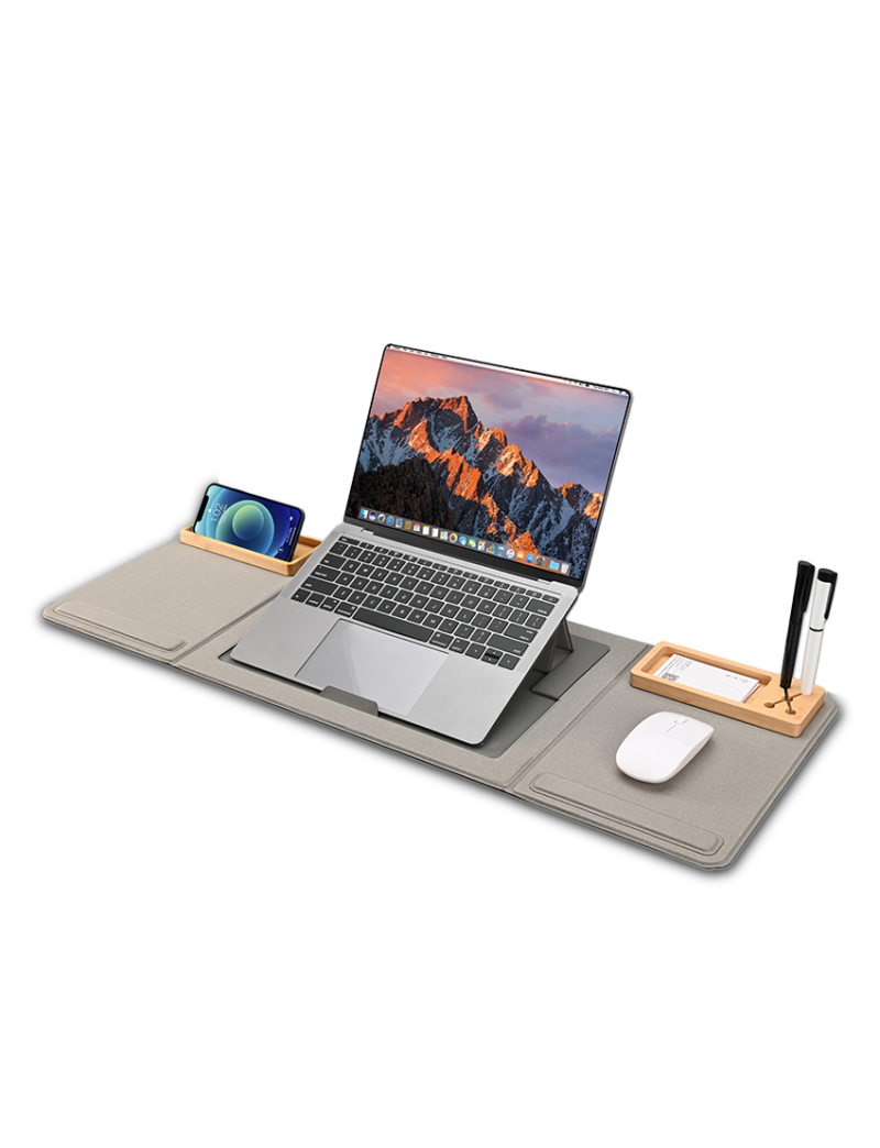 E3182 | DESKMATE – Foldable Desk Pad Organizer with Laptop Stand and Bamboo Accessories - Image 2