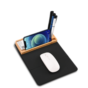 E3183 | MOUSEPAD ORGANIZER – Foldable RCS PU Mousepad with Bamboo Wireless Charger and Light-Up Feature