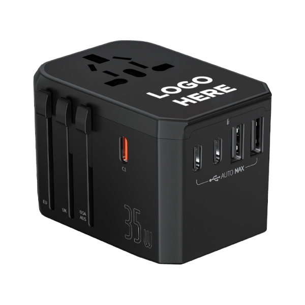 AD 13 UNIVERSAL TRAVEL ADAPTER LIGHT UP LOGO