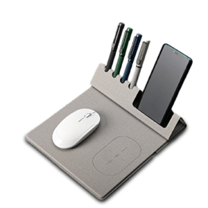 E3143 | W-PAD ORGANIZER – 10W Fast Charging Wireless Mouse Pad with Bamboo Desktop Organizer