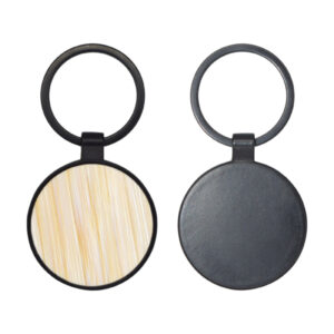AKE 19 BAMBOO WOOD METAL KEYCHAIN ROUND